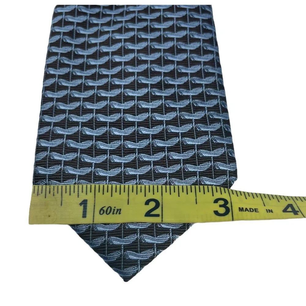 David Chu Mens Seven Fold Necktie Brown Blue Pattern 100% Silk Tie Made in Italy